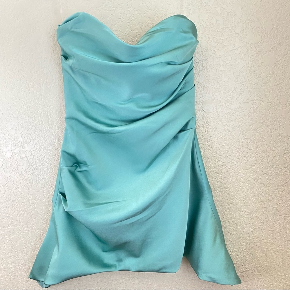 House of CB Jasmine JADE DRAPED STRAPLESS CORSET DRESS aqua teal NWOT size M - Picture 4 of 12